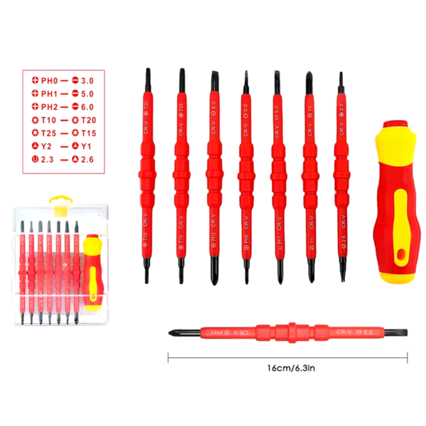 Electrician Repair Tools Kit 13pcs 1000V Changeable Insulated Screwdrivers Set with Magnetic Slotted Phillips Pozidriv Torx Bits – Image 2